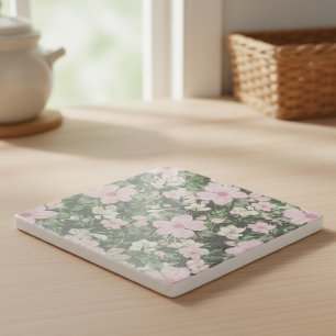 Vintage Lush Pink Botanical Pattern Trivet