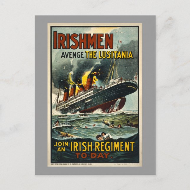 Vintage Lusitania Irishmen Avenge! Postcard (Front)