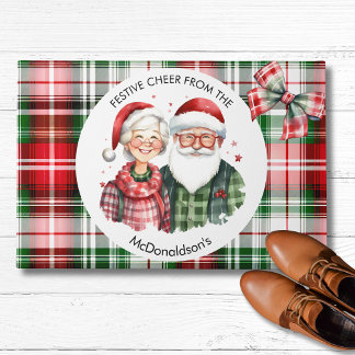 Vintage Lux Red Green Plaid Custom Name Christmas Doormat