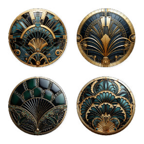 Vintage Luxury Art Deco Green Black Gold  Coaster Set