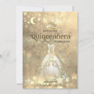 Vintage luxury dress gold tiara Quinceañera  Invitation
