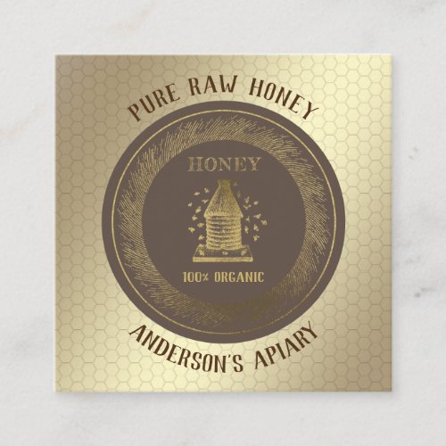 Vintage Luxury gold bee hive honeyapiarybee farm Square Business Card