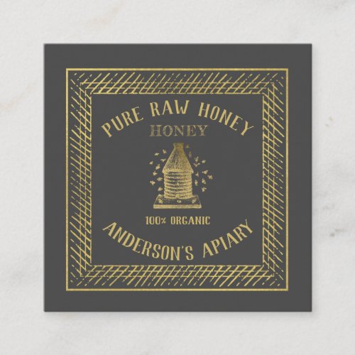 Vintage Luxury gold bee hive honeyapiarybee farm Square Business Card