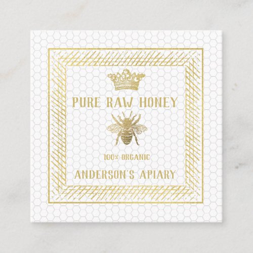 Vintage Luxury gold crown beeapiarybee farm Square Business Card