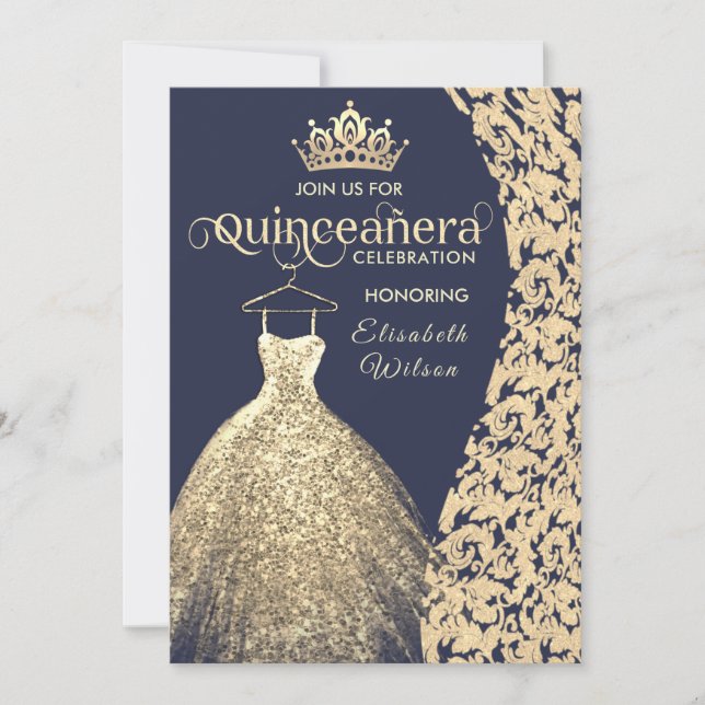  Vintage  luxury gold dress damask princess Invitation (Front)