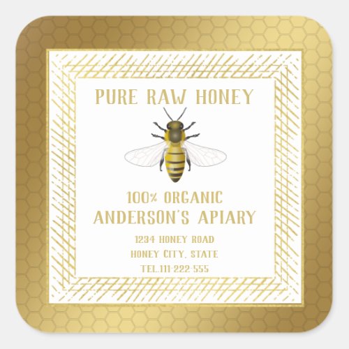 Vintage Luxury gold  honey beeapiarybee farm Square Sticker