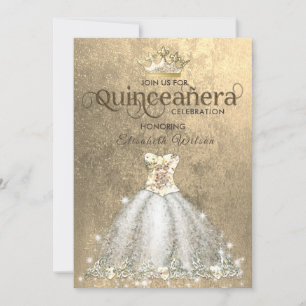 Vintage  luxury  gold tiara Quinceañera   Invitation