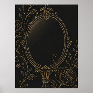 Vintage Luxury Magic Mirror and Golden Rose Fine Poster