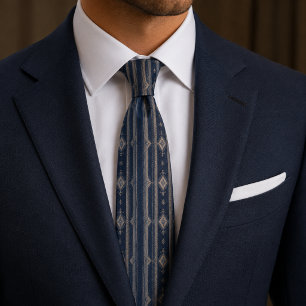 Vintage Luxury Ornamental Elegant Navy Blue Neck Tie