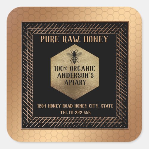 Vintage Luxury rose gold honey bee logo Square Sticker