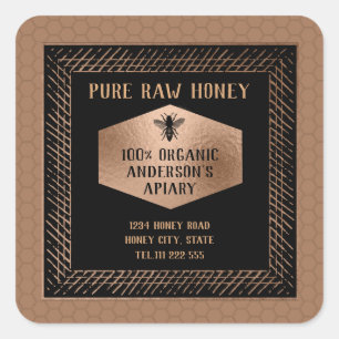 Vintage Luxury rose gold honey bee logo Square Sticker