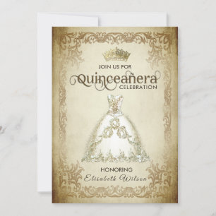 Vintage luxury sparkling dress tiara Quinceañera   Invitation
