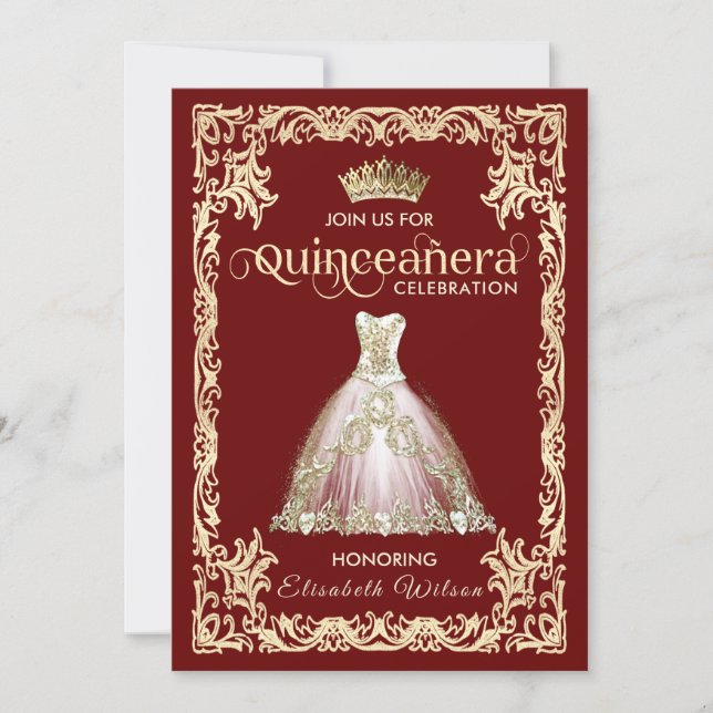 Vintage luxury sparkling dress tiara Quinceañera   Invitation (Front)