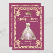 Vintage luxury sparkling dress tiara Quinceañera   Invitation (Front/Back)