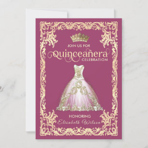 Vintage luxury sparkling dress tiara Quinceañera   Invitation
