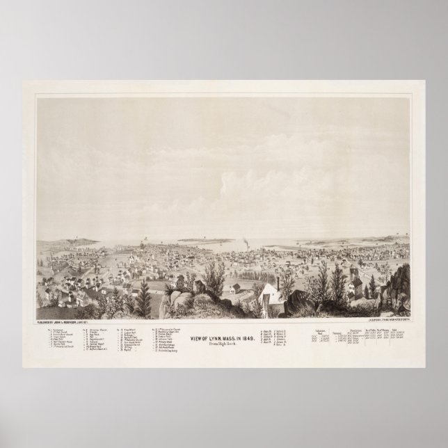 Vintage Lynn MA Map (1849) Poster (Front)