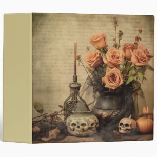 Vintage Macabre Roses Skulls Sepia 3 Ring Binder