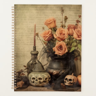 Vintage Macabre Roses Skulls Sepia Planner