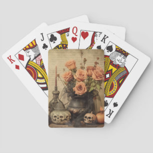 Vintage Macabre Roses Skulls Sepia Poker Cards