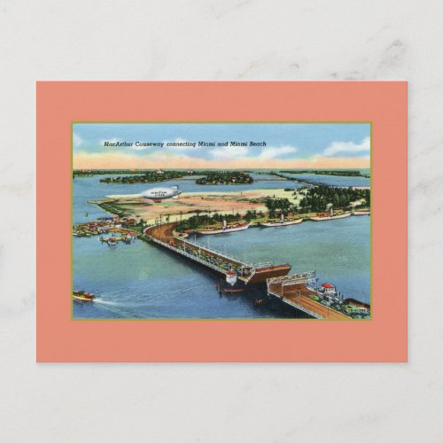 Vintage MacArthur Causeway Miami and Miami Beach Postcard
