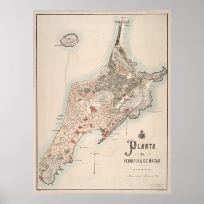 Poster Many Sizes; Map Of Macau China 1889