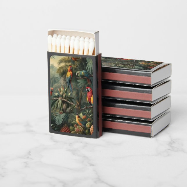 Vintage Macaw & Pineapple Tropical Botanical Art  Matchboxes (Stacked)