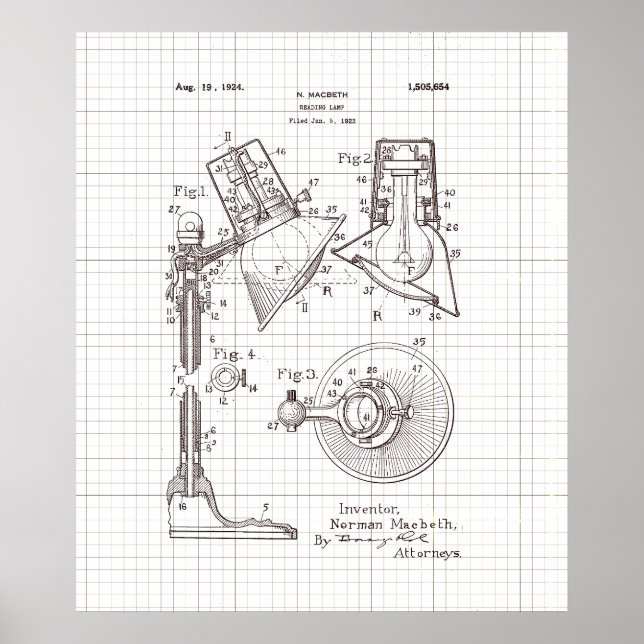 Vintage MacBeth Reading Lamp Patent Poster (Front)