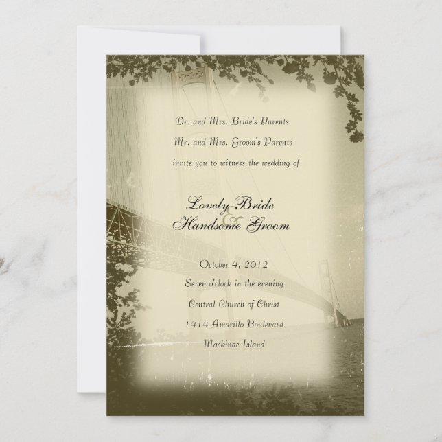 Vintage Mackinac Bridge Wedding Invitation (Front)