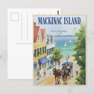 Vintage Mackinac Island Michigan with Flowers gift Postcard