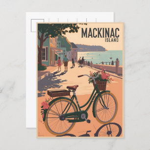 Vintage Mackinac Island Michigan with Flowers gift Postcard