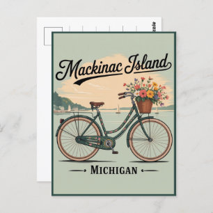 Vintage Mackinac Island Michigan with Flowers gift Postcard