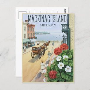 Vintage Mackinac Island Michigan with Flowers gift Postcard