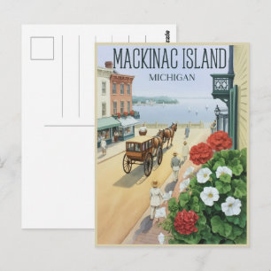 Vintage Mackinac Island Michigan with Flowers gift Postcard