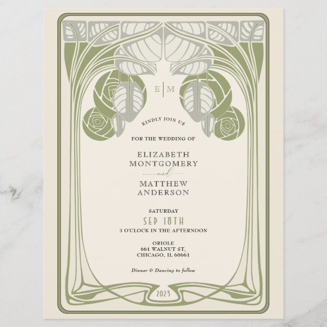 Vintage Mackintosh Trees in Bloom Sage Green Flyer (Front)