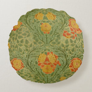 Vintage Mackmurdo Rose and Leaf Floral Art Round Pillow