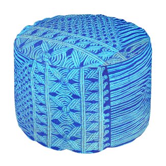 vintage Macramé look - blue Pouf