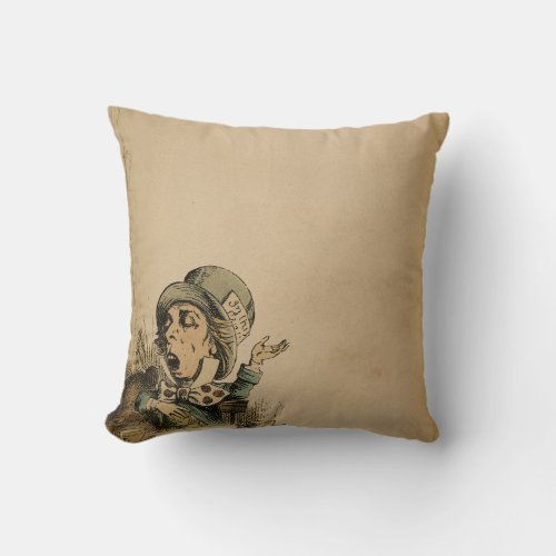 Vintage Mad Hatter Alice in Wonderland Throw Pillow