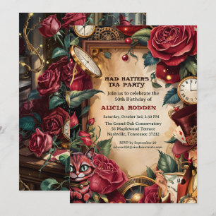 Vintage Mad Hatter Tea Party Birthday Invitation