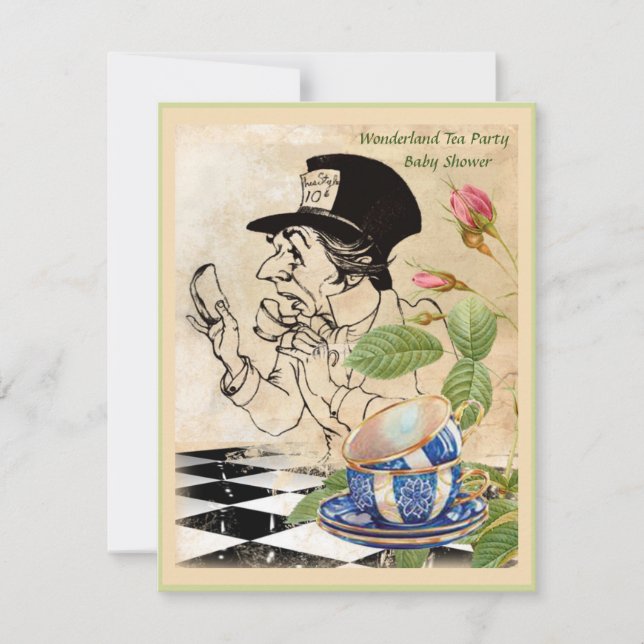 Vintage Mad Hattter's Tea Party Baby Shower Invitation (Front)