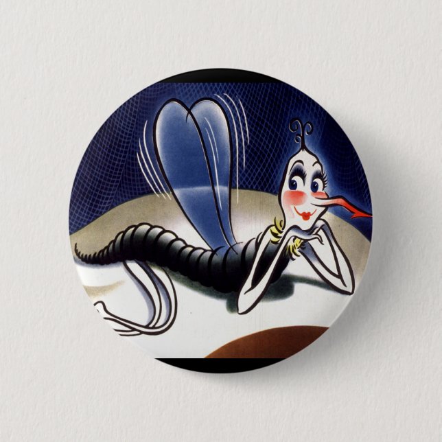Vintage Madam Malaria Mosquito Button (Front)