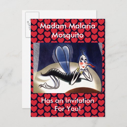 Vintage Madam Malaria Mosquito Invitation Postcard