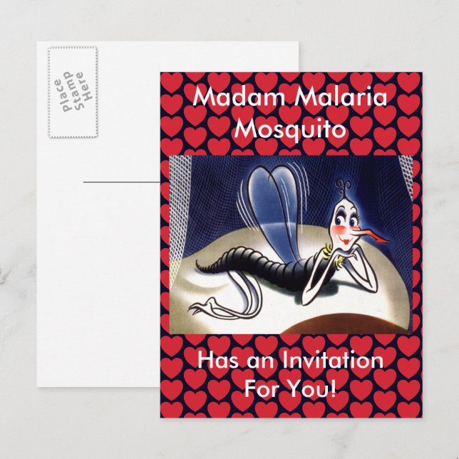 Vintage Madam Malaria Mosquito Invitation Postcard (Front/Back)
