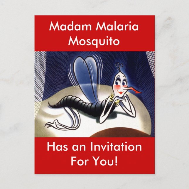 Vintage Madam Malaria Mosquito Invitation Postcard (Front)