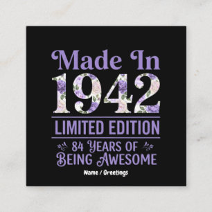 Vintage Made in 1942 Floral 84th Birthday Awesome Square Business Card
