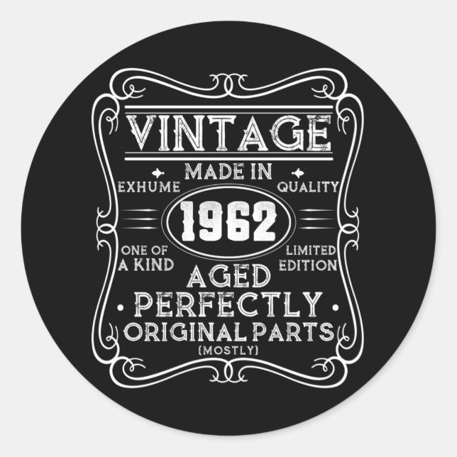 Vintage Made In 1962 Retro Classic Round Sticker (Front)