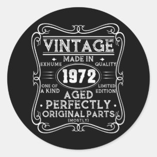 Vintage Made In 1972 Retro Classic Classic Round Sticker