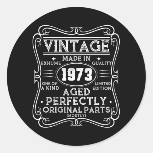 Vintage Made In 1973 Retro Classic Classic Round Sticker