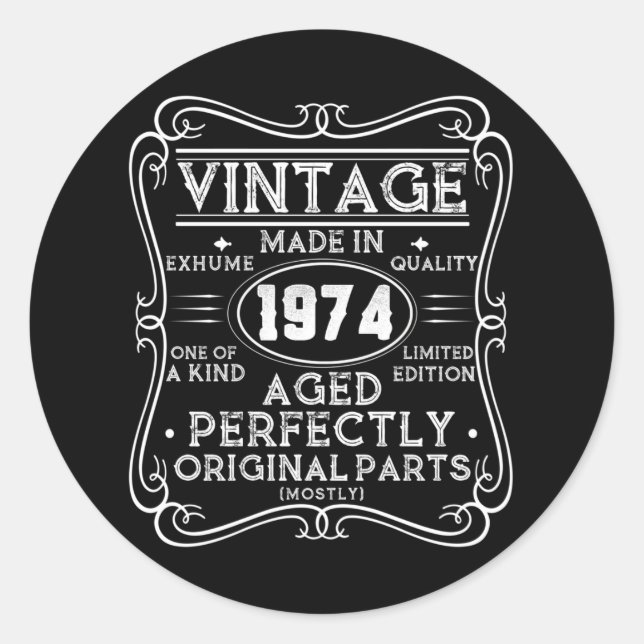 Vintage Made In 1974 Retro Classic Round Sticker (Front)