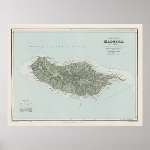 Vintage Madeira Island Map 1904 Poster