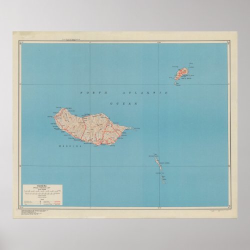 Vintage Madeira Island Map 1943 Poster